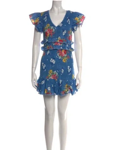 Pre-owned Loveshackfancy Floral Print Mini Dress In Blue