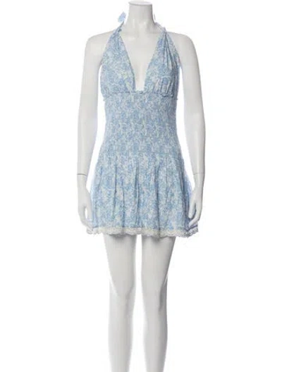 Pre-owned Loveshackfancy Floral Print Mini Dress In Blue