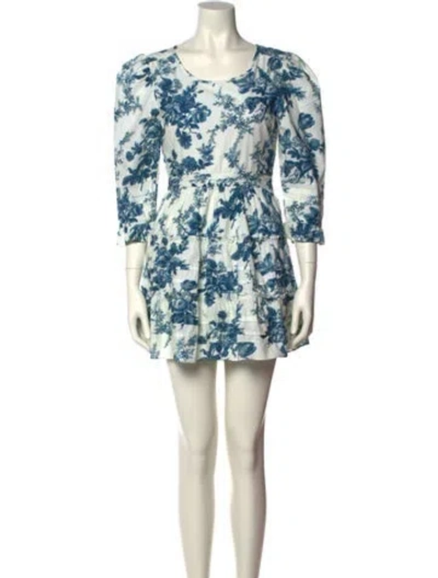 Pre-owned Loveshackfancy Floral Print Mini Dress In Blue