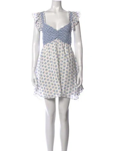 Pre-owned Loveshackfancy Floral Print Mini Dress In Blue