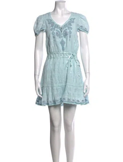Pre-owned Loveshackfancy Floral Print Mini Dress In Blue