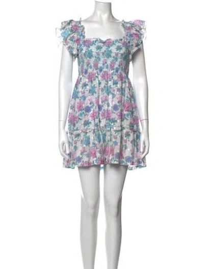 Pre-owned Loveshackfancy Floral Print Mini Dress In Blue