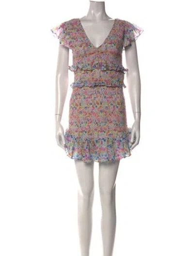 Pre-owned Loveshackfancy Floral Print Mini Dress In Blue