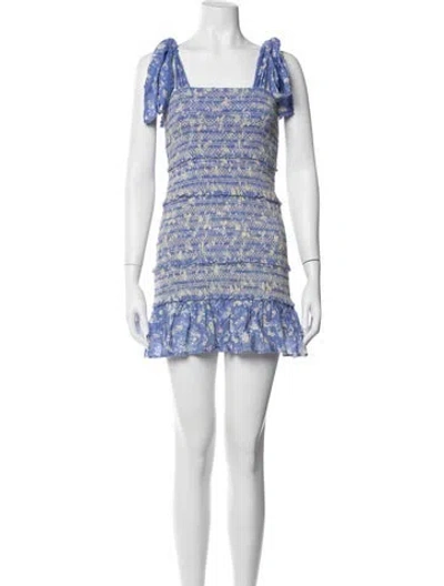 Pre-owned Loveshackfancy Floral Print Mini Dress In Blue