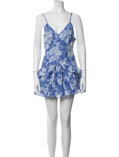 Pre-owned Loveshackfancy Floral Print Mini Dress In Blue