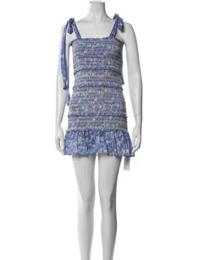 Pre-owned Loveshackfancy Floral Print Mini Dress In Blue