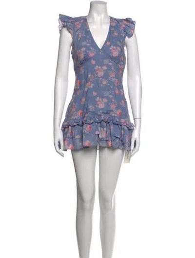 Pre-owned Loveshackfancy Floral Print Mini Dress In Blue