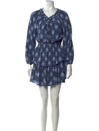 Pre-owned Loveshackfancy Floral Print Mini Dress In Blue