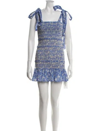 Pre-owned Loveshackfancy Floral Print Mini Dress In Blue
