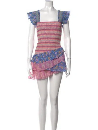 Pre-owned Loveshackfancy Floral Print Mini Dress In Blue
