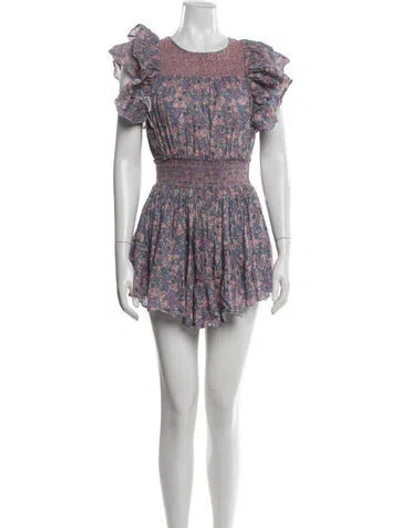 Pre-owned Loveshackfancy Floral Print Mini Dress In Blue