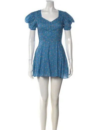 Pre-owned Loveshackfancy Floral Print Mini Dress In Blue