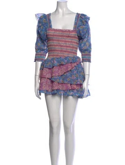 Pre-owned Loveshackfancy Floral Print Mini Dress In Blue