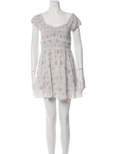 Pre-owned Loveshackfancy Floral Print Mini Dress In Blue