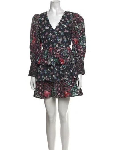 Pre-owned Loveshackfancy Floral Print Mini Dress In Blue