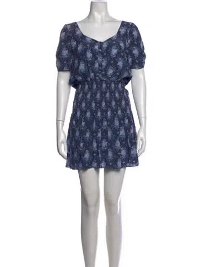 Pre-owned Loveshackfancy Floral Print Mini Dress In Blue