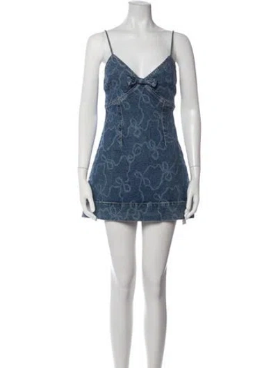 Pre-owned Loveshackfancy Floral Print Mini Dress In Blue