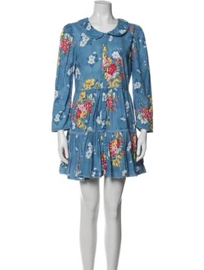 Pre-owned Loveshackfancy Floral Print Mini Dress In Blue