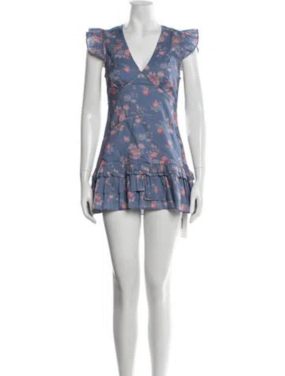 Pre-owned Loveshackfancy Floral Print Mini Dress In Blue