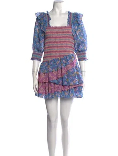 Pre-owned Loveshackfancy Floral Print Mini Dress In Blue