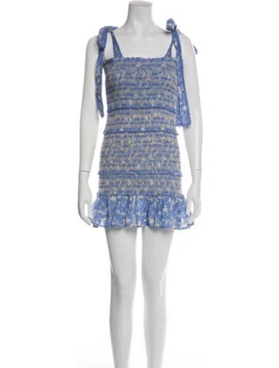 Pre-owned Loveshackfancy Floral Print Mini Dress In Blue
