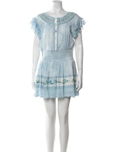 Pre-owned Loveshackfancy Floral Print Mini Dress In Blue