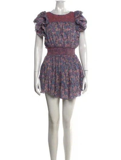 Pre-owned Loveshackfancy Floral Print Mini Dress In Blue