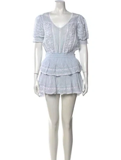 Pre-owned Loveshackfancy Floral Print Mini Dress In Blue