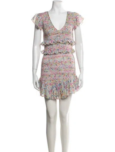 Pre-owned Loveshackfancy Floral Print Mini Dress In Blue