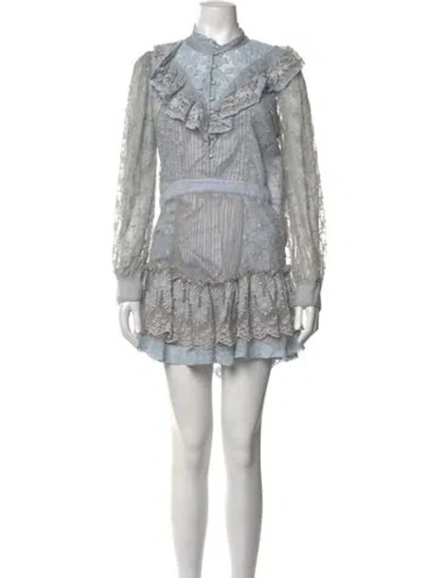Pre-owned Loveshackfancy Floral Print Mini Dress In Blue