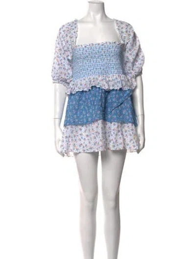 Pre-owned Loveshackfancy Floral Print Mini Dress In Blue