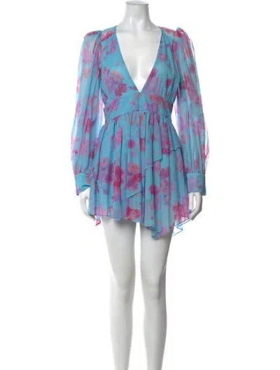 Pre-owned Loveshackfancy Floral Print Mini Dress In Blue