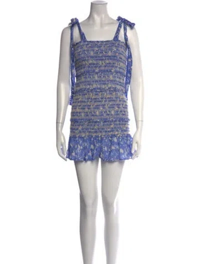 Pre-owned Loveshackfancy Floral Print Mini Dress In Blue