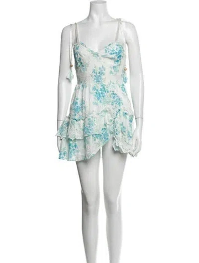Pre-owned Loveshackfancy Floral Print Mini Dress In Blue