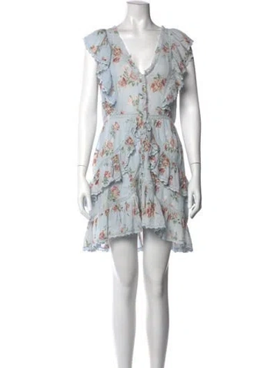 Pre-owned Loveshackfancy Floral Print Mini Dress In Blue