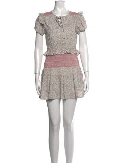 Pre-owned Loveshackfancy Floral Print Mini Dress In Blue/green/neutrals