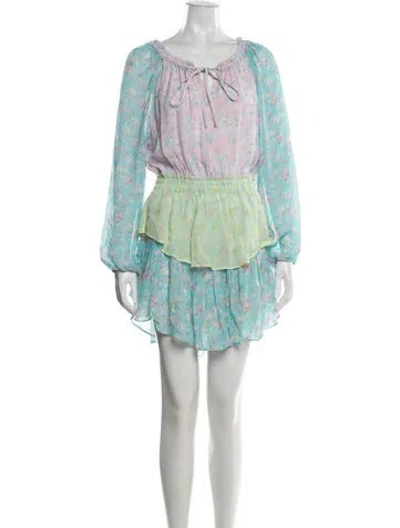 Pre-owned Loveshackfancy Floral Print Mini Dress In Blue/green/pink