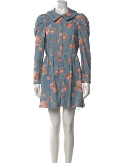 Pre-owned Loveshackfancy Floral Print Mini Dress In Blue/pink