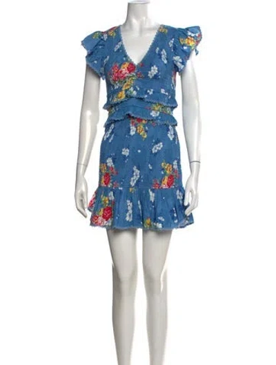 Pre-owned Loveshackfancy Floral Print Mini Dress In Blue/pink