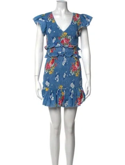 Pre-owned Loveshackfancy Floral Print Mini Dress In Blue/pink