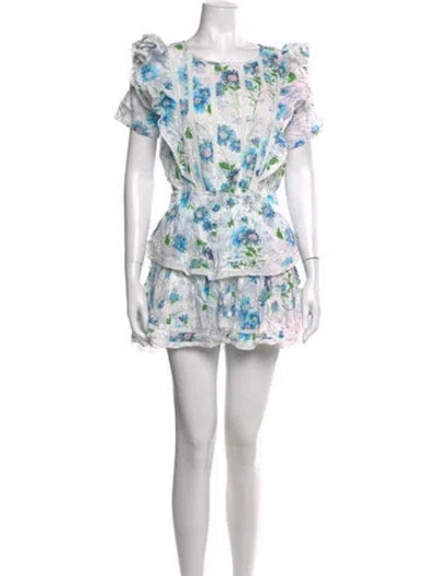 Pre-owned Loveshackfancy Floral Print Mini Dress In Blue/white