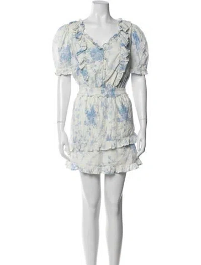 Pre-owned Loveshackfancy Floral Print Mini Dress In Blue/white