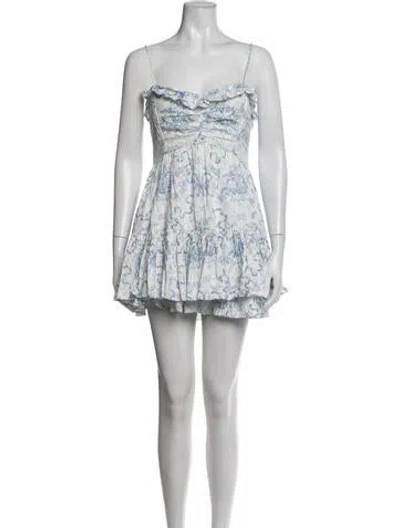 Pre-owned Loveshackfancy Floral Print Mini Dress In Blue/white