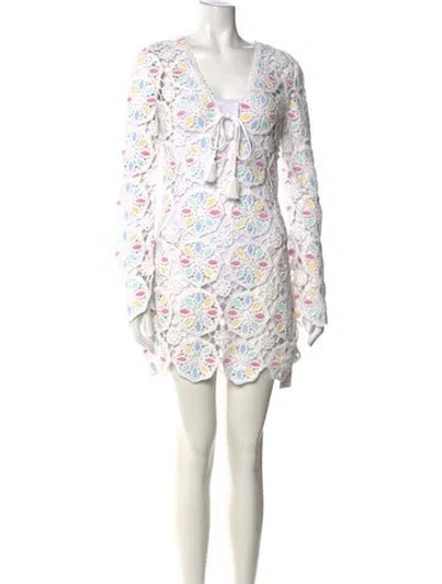 Pre-owned Loveshackfancy Floral Print Mini Dress In Blue/white
