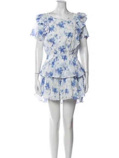 Pre-owned Loveshackfancy Floral Print Mini Dress In Blue/white