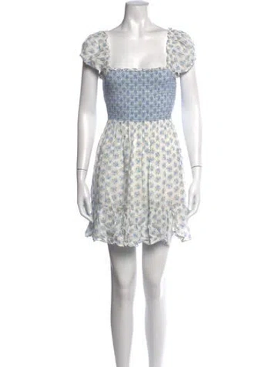 Pre-owned Loveshackfancy Floral Print Mini Dress In Blue/white