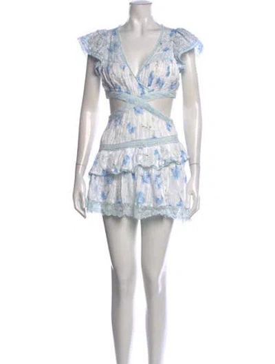 Pre-owned Loveshackfancy Floral Print Mini Dress In Blue/white