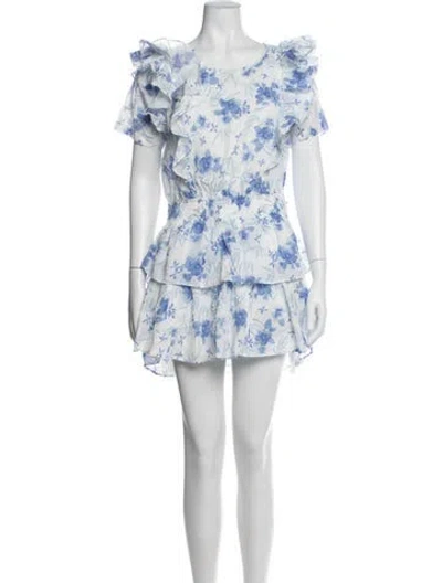 Pre-owned Loveshackfancy Floral Print Mini Dress In Blue/white