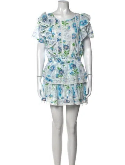 Pre-owned Loveshackfancy Floral Print Mini Dress In Blue/white