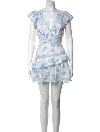Pre-owned Loveshackfancy Floral Print Mini Dress In Blue/white